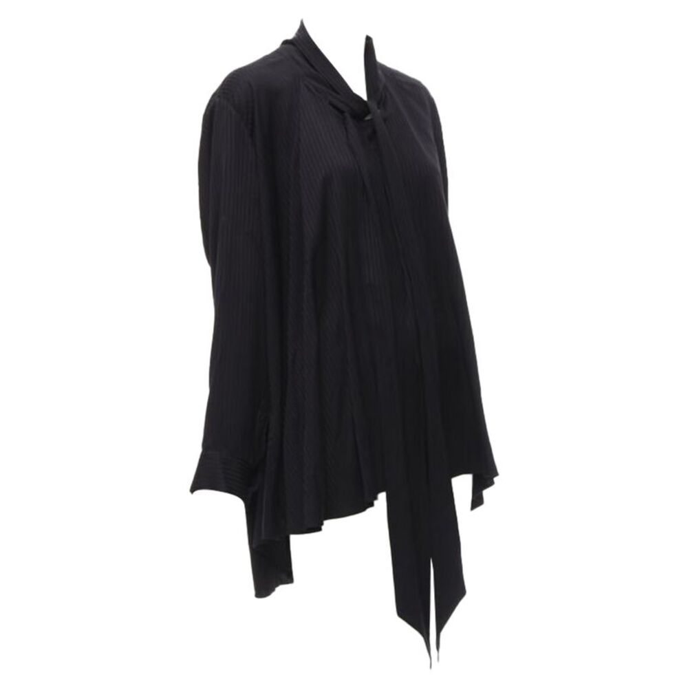 Balenciaga Demna black striped pussy bow cascade hem oversized shirt - Picture 2 of 6